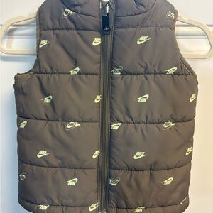 Nike Brown Puffy Vest with Neon Lime Swooshes